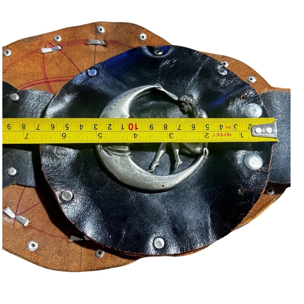 Vintage Handmade Black Leather Celestial Moon Nude Lady Studded Wide Waist Belt - Picture 5 of 16